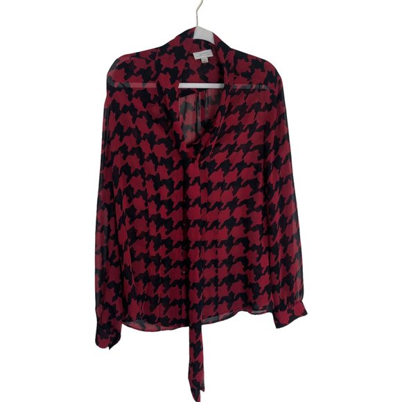 Tahari Tops - Tahari XL Womens Shirt Pullover Secretary Bow Semi Sheer Geometric
